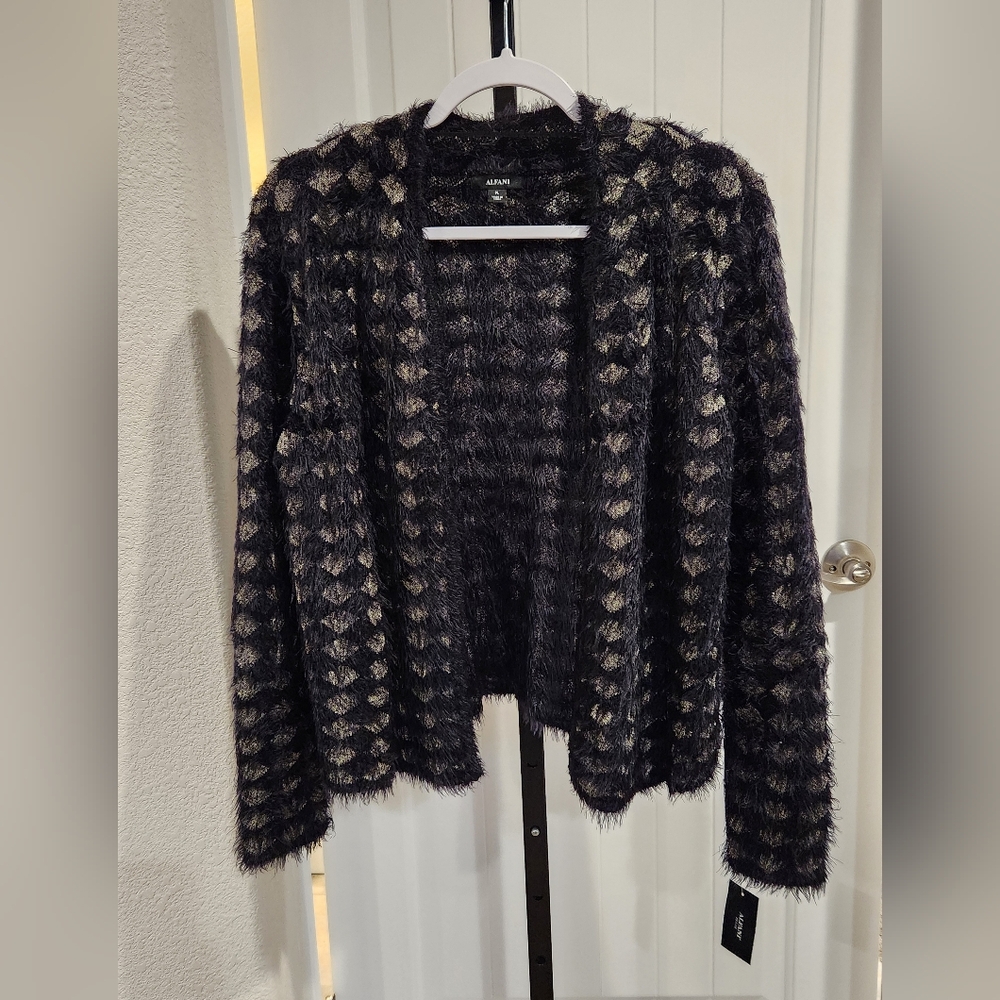 Alfani Black and Cream Textured Cardigan